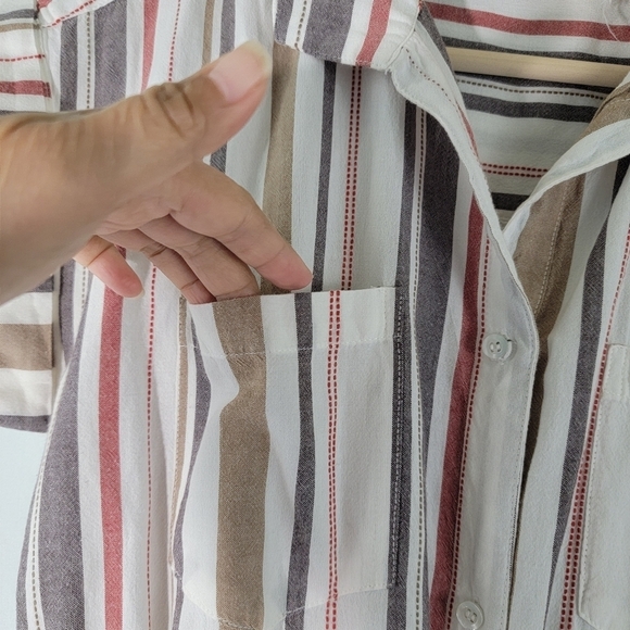 Japna Womens Multi Striped Shirt Dress Sz M Tie Waist Pocket Short Sleeve Woven - Picture 4 of 11